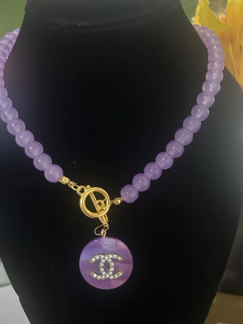 lavender Beaded Necklace with Gold Toggle(stamped)16” - Picture 8 of 12